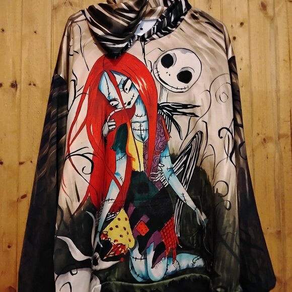 Men's XXL Nightmare Before Christmas All Over Print AOP Hoodie Skellington - Picture 2 of 4